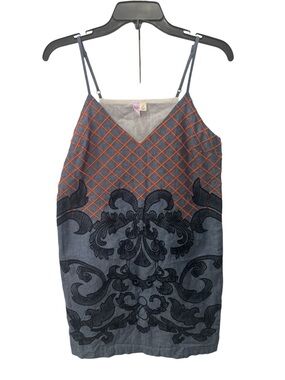 Alya Francesca's Boho Chambray Embroidered Tank Top size S